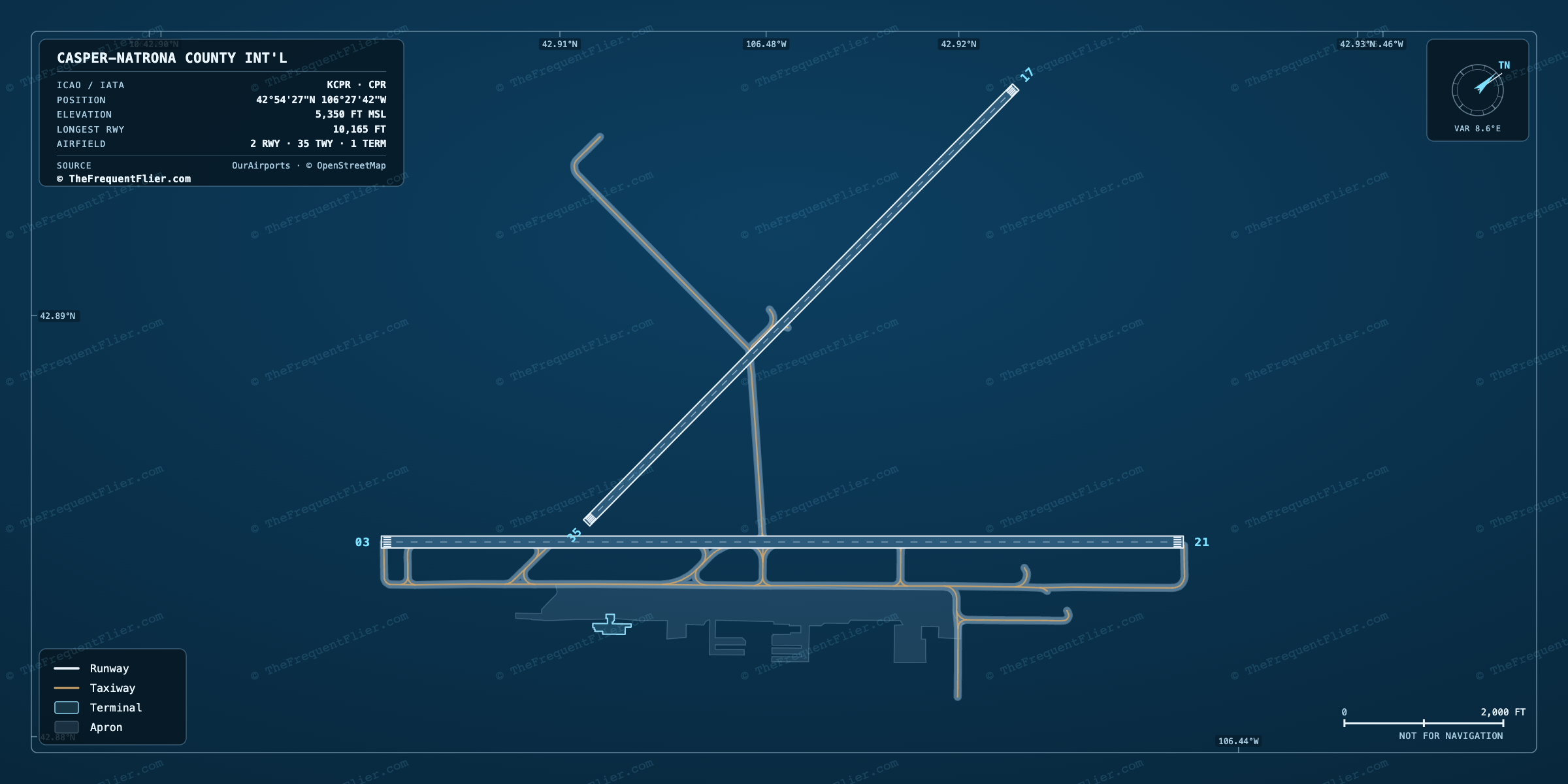 Casper-Natrona County Int'l (CPR) airport diagram — runway and taxiway layout, drawn to scale