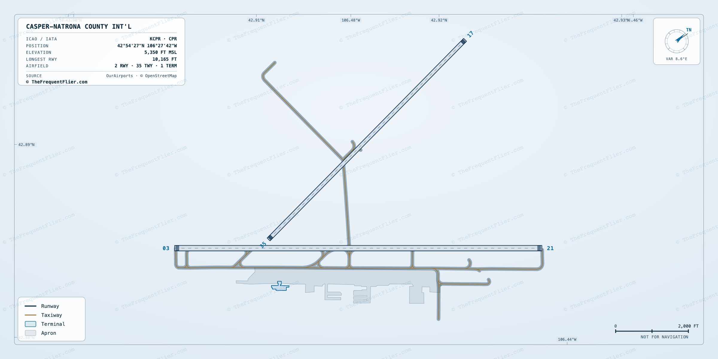 Casper-Natrona County Int'l (CPR) airport diagram — runway and taxiway layout, drawn to scale