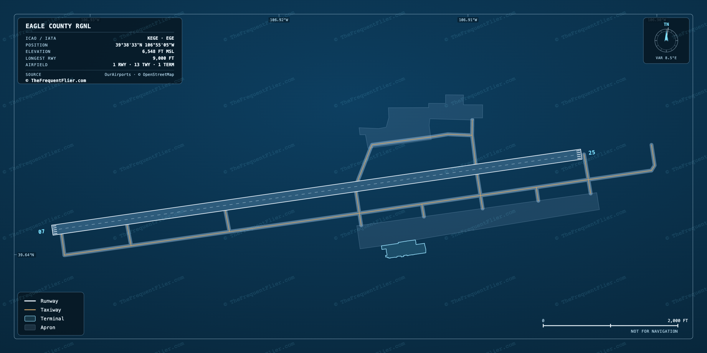 Eagle County Rgnl (EGE) airport diagram — runway and taxiway layout, drawn to scale