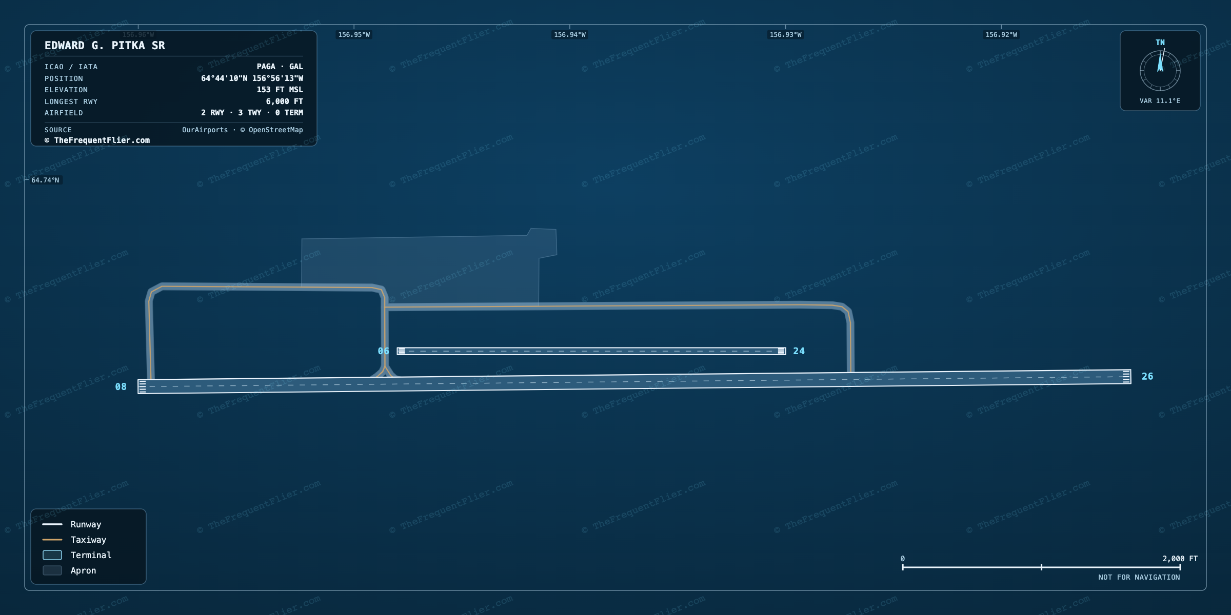 Edward G. Pitka Sr (GAL) airport diagram — runway and taxiway layout, drawn to scale