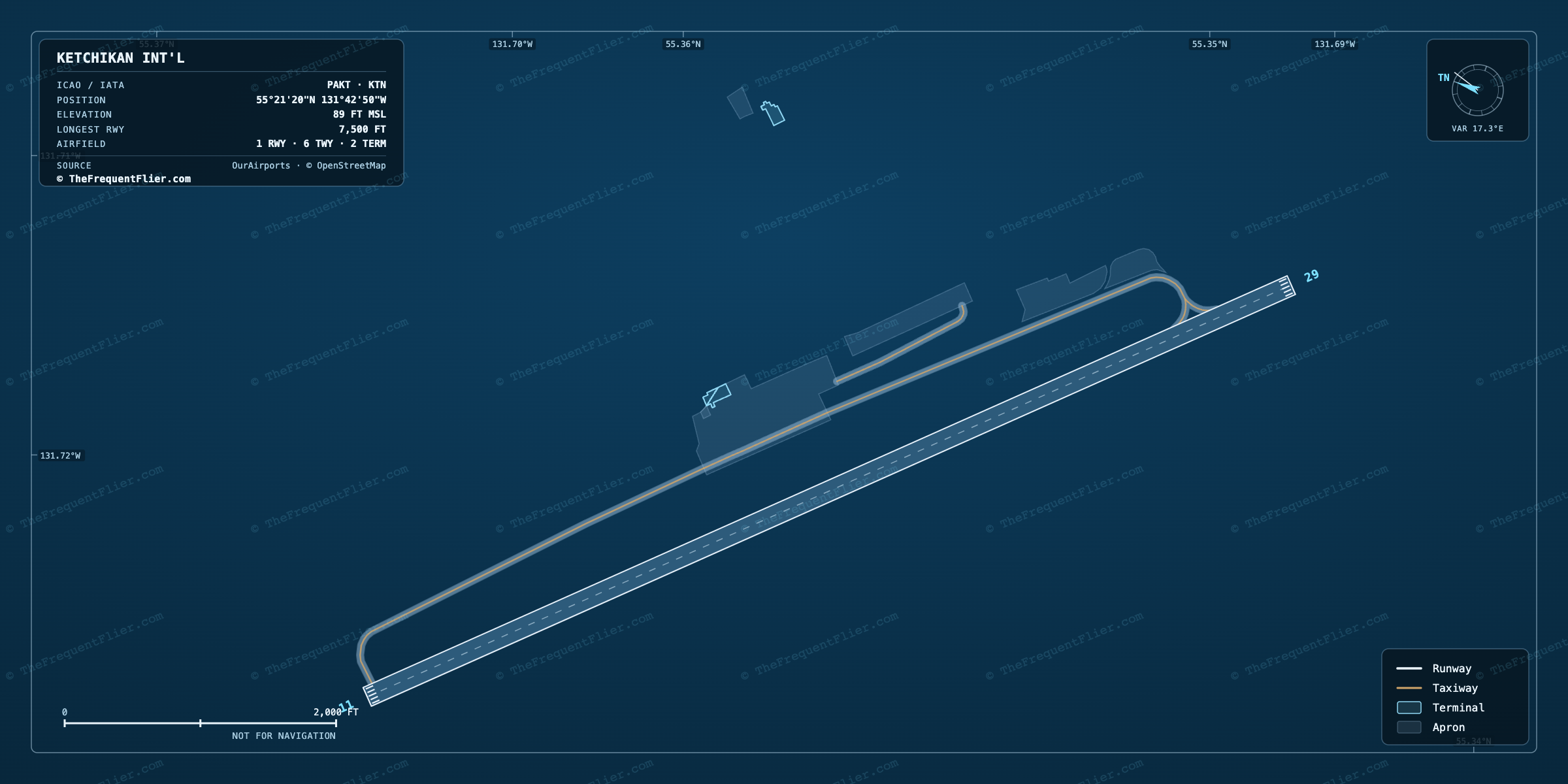 Ketchikan Int'l (KTN) airport diagram — runway and taxiway layout, drawn to scale