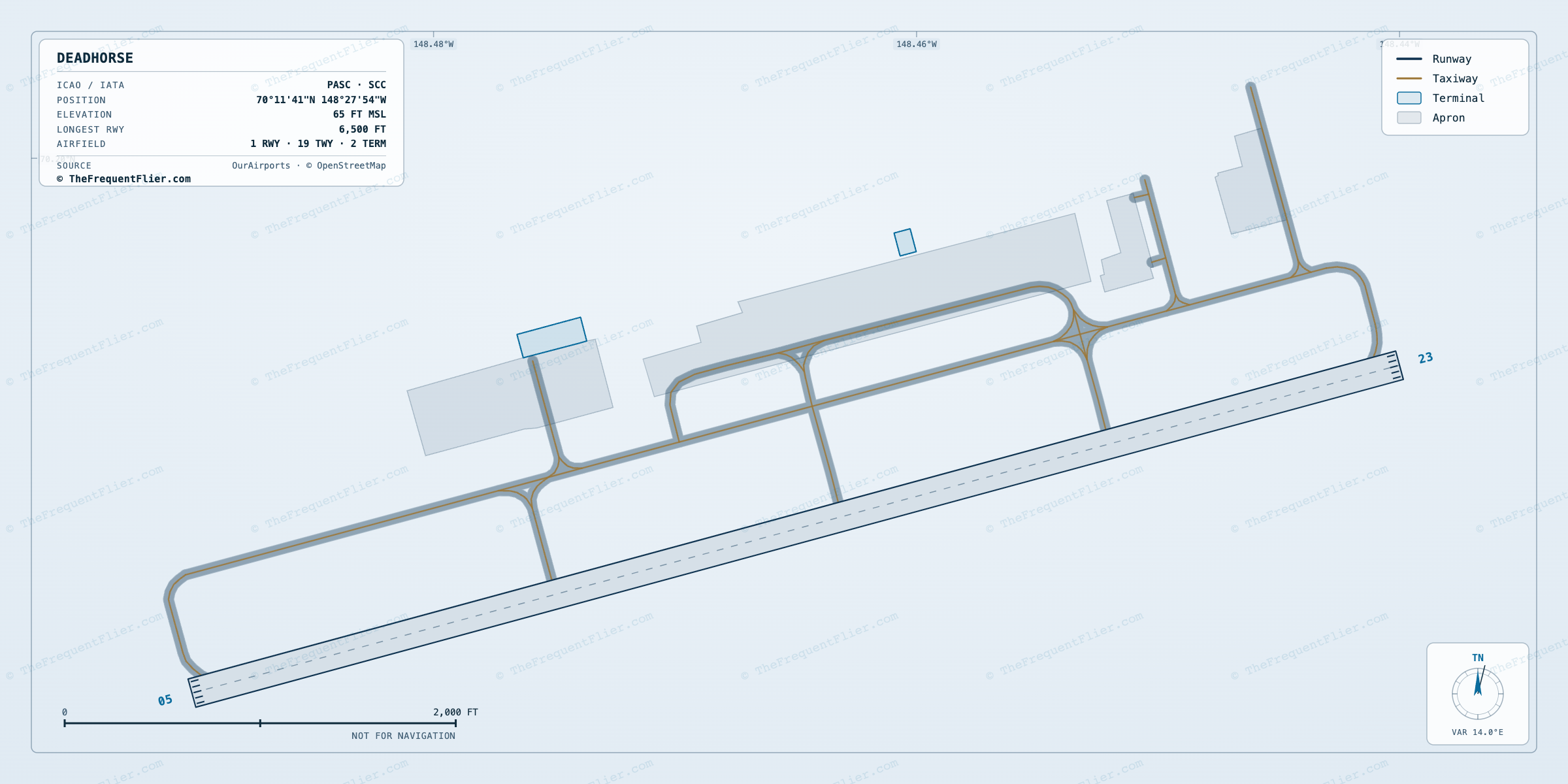 Deadhorse (SCC) airport diagram — runway and taxiway layout, drawn to scale