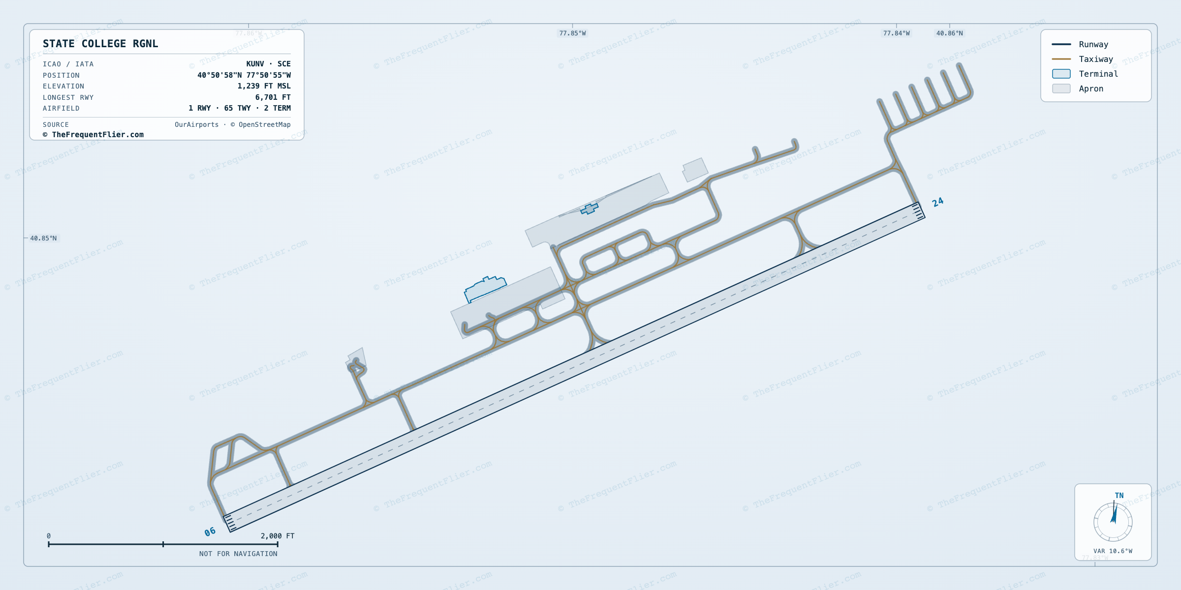 State College Rgnl (SCE) airport diagram — runway and taxiway layout, drawn to scale