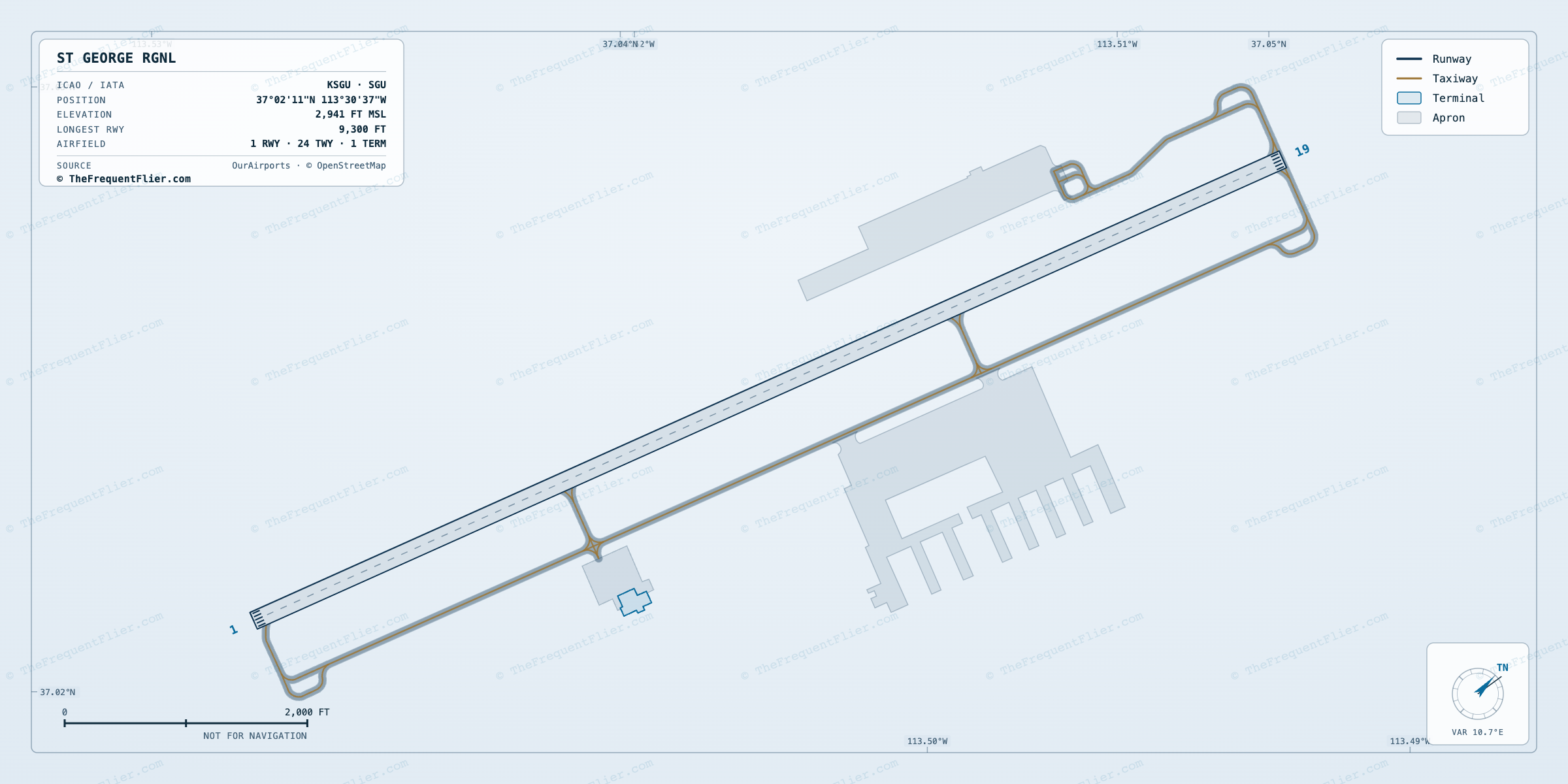St George Rgnl (SGU) airport diagram — runway and taxiway layout, drawn to scale