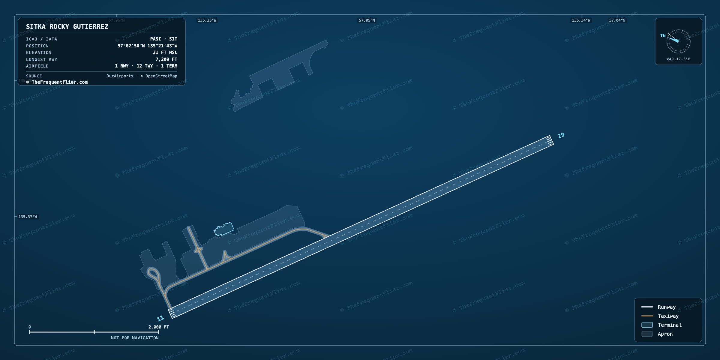 Sitka Rocky Gutierrez (SIT) airport diagram — runway and taxiway layout, drawn to scale
